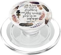 Under His Wings You Will Find Refuge Salmo 91:4 Pluma Boho PopSockets PopGrip para MagSafe