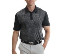 Under Par Hombres Polo de Golf elástico de Manga Corta con Estampado Hexagonal Que Absorbe la Humedad y se Seca rápidamente, Negro, L