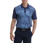 Under Par Hombres Polo de Golf elástico de Manga Corta con Estampado Hexagonal Que Absorbe la Humedad y se Seca rápidamente, Azul Marino, XL