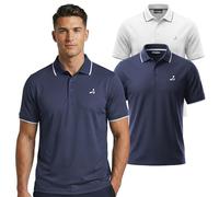 Under Par Polo Golf Hombre Pack 2 - Polo Deportivo Transpirable Stretch, Protección UV, Secado Rápido, Camiseta Moisture Wicking para Golf Fitness Trabajo (Paquete de 2), Azul Marino y Blanco, L