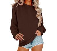 Under Pull Femme - Blusa para mujer, de algodón, cuello redondo, sudadera, color liso, tops cómodos, manga larga, suéter, exterior, sudadera, otoño, blusa relajada, tops a la moda, sudadera simple