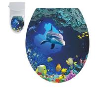 Under The Sea Toilet Seat Stickers - Theme Self Adhesive Bathroom Decal Set, Waterproof Marine Creature Window Clings For Smooth Ceramic Lid Decoration | Removable Coastal Style Home Decor
