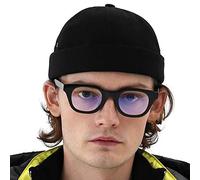 UNDERCONTROL - Gorro de Pescador Marinero sin Visera Estilo Vintage con puños enrollados y Correa de Cuero Estilo Docker con Calavera Miki para Hombre y Mujer Fabricado en Corea (Negro)