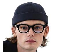 UNDERCONTROL - Gorro de Pescador Marinero sin Visera Estilo Vintage con puños enrollados y Correa de Cuero Estilo Docker con Calavera Miki para Hombre y Mujer Fabricado en Corea (Azul Marino)