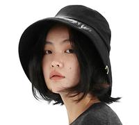 UNDERCONTROL Sombrero de Pescador de algodón Lavado Vintage con Etiqueta Dorada ala Ancha Largo Profundo Ajustable Plegable para Viajes Safari Sombrero de Moda Hecho en Corea (Bio Negro)