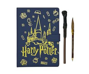 Undercover - Juego de cuaderno A5 de Harry Potter - Cierre magnético, 80 hojas de papel FSC, lápiz mágico y lápiz con diseño de escoba - Elegante juego de escritura para notas y creatividad