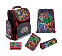 Undercover Juego de mochila escolar de 1ª clase, contenido personalizado con nombre, mochila escolar para niños y niñas, Los Vengadores (Negro), 5-teilig, Juego de mochila escolar