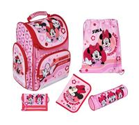 Undercover Juego de mochila escolar de 1ª clase, contenido personalizado con nombre, mochila escolar para niña, escuela primaria, Disney Minnie Mouse, flores rosas