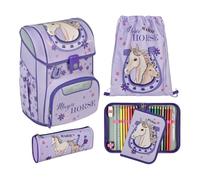 Undercover Juego de mochilas escolares de 5 piezas, para niñas de 1ª clase, con contenido personalizado, estuche escolar, diseño de Scooli, Caballo mágico, Juego de mochila escolar