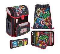 Undercover Juego de mochilas escolares de 5 piezas, para niñas de 1ª clase, con contenido personalizado, estuche escolar, diseño de Scooli, Avengers (Negro/Rojo), Juego de mochila escolar