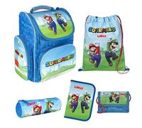 Undercover Mario Luigi Super Mario - Mochila escolar (5 piezas, contenido personalizado, monedero, estuche con nombre), Super Mario