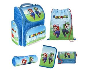 Undercover - Set de Mochila Escolar Super Mario Clou - 1er Curso de Primaria - Set de Varias Piezas con Monedero, Bolsa de Deporte, Estuche y Mochila - niños