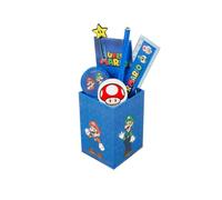 Undercover Super Mario - Juego de papelería (7 piezas), color azul | Juego de papelería de 7 piezas con soporte para bolígrafos de personajes