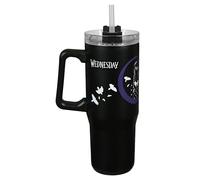 Undercover - Taza aislante Wednesday con pajita - 880ml de capacidad - Taza de acero inoxidable con asa - Sin BPA