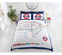 Underground Homespace Direct de Londres Metro Tubo Funda de edredón y Fundas de Almohada Juego de Cama - King, Color Blanco