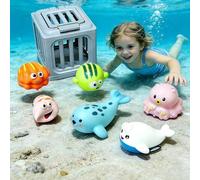 Underwater Dive Rescue Toys - Diving Pool Toys,Diving Cages Toy with Animals Floating,Dive Treasure Hunt Water Play for Swim Training, Beach Lake Bath Summer Party Gift for 3-12 Year Old Boys Girls