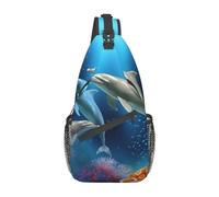 Underwater Dolphins Coral Fish Sling Bag Lightweight Chest Bag Crossbody Bag Shoulder Bag Sports Backpack for Women Men Black, One Size, Como se muestra en la imagen, Talla única, Mochila de