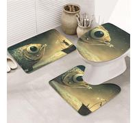 Underwater Fish Have Big Eyes Print - Juego de 3 alfombras de baño + alfombrilla de contorno + funda para asiento de inodoro, lavable a máquina, antideslizante, de microfibra suave para decoración de