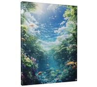 Underwater Paradise - Lienzo decorativo para pared, diseño de peces tropicales azules y verdes, decoración estética natural para sala de estar, dormitorio, oficina, sin marco, 40,6 x 50,8 cm