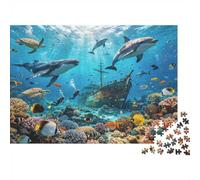 Underwater Shipwreck Puzzle para niños y niñas 1000 Piezas Recyclable Dolphin Reef Puzzle Divertido and Challenging Family Game Excelente Idea de Regalo for Child‘s Birthday 70x50cm/1000pcs