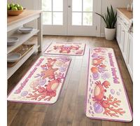 Underwater World - Alfombrillas de cocina para piso, melocotón cangrejo de caricatura, suaves, acolchadas, cómodas, lavables, para decoración de fregaderos, lavadero, baño, 3 piezas