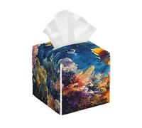 Underwater World - Funda cuadrada de piel sintética para caja de pañuelos de pescado tropical, organizador de papel para cocina, baño, dormitorio, tocador, mesitas de noche