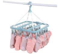 Underwear Drying Rack - Foldable Clip Hangers, Clothes Hanger Clothespins | Swivel Laundry Drying Rack with 32 Clips, Wind-Proof Hook Clothes Hanger Dryer Clothes Drying Clip for Socks, Clothes