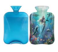 Underworld - Botella de agua caliente de sirena con funda, bolsa de agua caliente de 2 litros para aliviar el dolor, cuello suave y hombros, calentador de pies de mano, compresa fría y caliente para