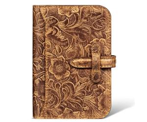 une diffe Soporte de cuero para pasaporte para viajes, mujeres y hombres, ranura para tarjetas con bloqueo RFID, cuero de grano superior con hebilla mágica, bolsillo con cremallera, cartera para