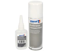 UNECOL Kit Pegamento Cianoacrilato 50 g + Acelerador en Spray 200 ml | Adhesivo Instantáneo Profesional para Materiales Porosos, Madera, Plástico y Cerámica | Fijación Ultra Rápida en 5 Segundos