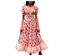 UNeedVog Vestido De Impresión De Fresa De Las Mujeres Vestido De Cuello Profundo V Mess Máxi Vestido De