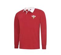 Une lothing - Camiseta de manga larga estilo retro de rugby de 6 Naciones Gales Roja Talla L Hombre