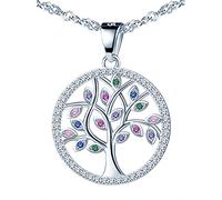 Unendlich U- Colgante de árbol de la vida S927 Plata de ley Circón Collar de mujer Hueco en forma de árbol con incrustaciones Ligero de lujo multicolor Circón