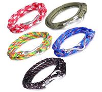 Unendlich U Infinito U Juego de Pulseras de Trenzada Nylon Cuerda Aleación Punk Gancho de Pesca para Mujer para Hombre Wrap Pulsera Brazaletes de Múltiples Capas, Set de 5 Piezas
