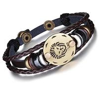 Unendlich U Infinito U - Pulsera Mujer Hombre de Cuero Pulsera 12 Constelaciones Pulsera Trenzada Piel Aleación Multi Layer Negro Pulseras, 12 Opciones (Leo)
