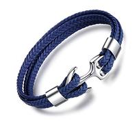 Unendlich U Infinito U -Pulsera para Hombre Pulsera de Cuero Brazalete Ancla y Acero Inoxidable Esperanza Amor Cuero Trenzada Brazalete, Color de Azul