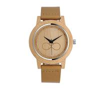 Unendlich U Infinito U-Reloj de Madera de Bambú para Mujer y Hombre Reloj de Cuarzo con la Correa de Cuero Genuino Diseño del Símbolo Infinito