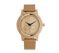 Unendlich U Infinito U-Reloj de Madera de Bambú para Mujer y Hombre Reloj de Cuarzo con la Correa de Cuero Genuino Diseño del Símbolo Infinito y Ancla