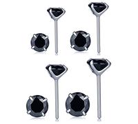 Unendlich U Juego de Pendientes de Plata de Ley 925 para Mujer Hombre, Pendientes de 4 Garras Circonia Negro, 4 Pares