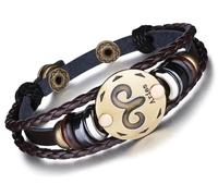 Unendlich U Juego de Pulseras Hombre de Cuero Pulsera 12 Constelaciones Pulsera Trenzada Piel Multi Layer Negro Pulseras, 12 Horóscopo Aries