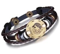 Unendlich U Juego de Pulseras Hombre de Cuero Pulsera 12 Constelaciones Pulsera Trenzada Piel Multi Layer Negro Pulseras, 12 Horóscopo Piscis