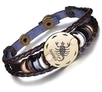 Unendlich U Juego de Pulseras Hombre de Cuero Pulsera 12 Constelaciones Pulsera Trenzada Piel Multi Layer Negro Pulseras, 12 Horóscopo Escorpio