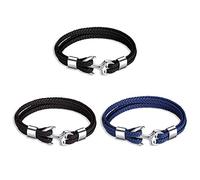 Unendlich U-Juego de Pulseras para Hombre Pulsera de Cuero Brazalete Ancla y Acero Inoxidable Esperanza Amor Cuero Trenzada Brazalete,3 Pulseras de Color de Negro, Marron y Azul
