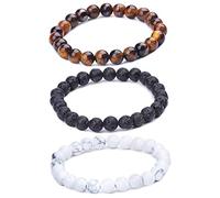 Unendlich U Juegos de Pulseras Piedras para Hombre Mujer Pulsera de Perlas Pulsera de energía Stretch, Terapia Yoga Meditación Blanco/Negro/Marrón 3pcs