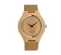 Unendlich U-Moda Casual Reloj de Madera de Bambú para Mujer y Hombre Reloj de Cuarzo con la Correa de Cuero Genuino Idea Regalo Navidad Pareja Diseño Cráneo Calavera