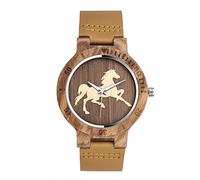 Unendlich U-Moda Casual Reloj de Madera de Bambú para Mujer y Hombre Reloj de Cuarzo Negocios con la Correa de Cuero Genuino Idea Regalo Navidad Diseño en Caballo
