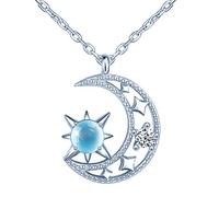 Unendlich U-Moda Collar de Plata de Ley 925 Colgante Estrella y Luna Bola de Cristal Azul con Diamante Brillante Idea Regalo para Mujeres Chicas