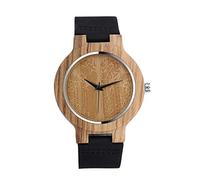 Unendlich U-Moda Reloj de Madera de Bambú para Mujer y Hombre Reloj de Cuarzo con la Correa de Cuero Genuino Idea Regalo Navidad Pareja Diseño Árbol de la Vida
