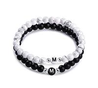 Unendlich U-Nombre Pulsera de Amistad Hecha de Piedras Naturales con Cuentas de Letras de M, Juego de 2 Pulseras para Mujeres Hombre, Color de Negro y Blanco