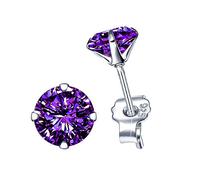 Unendlich U-Pendientes de plata 925 para mujeres niñas, pendientes de cuatro garras de moda con circón púrpura